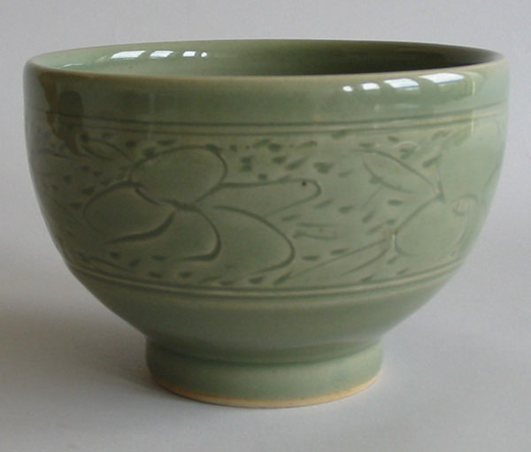 carved 8 inch celadon bowl
